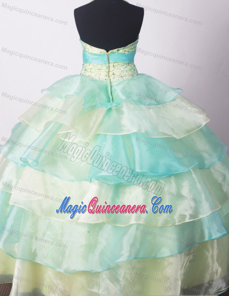 Yellow Green Ball Gown Little Girl Pageant Dresses With Beading Flower
