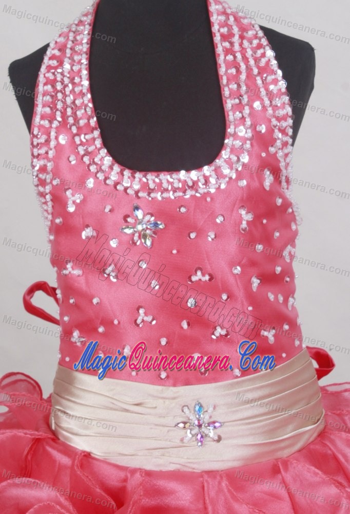 Beading and Ruffles Ball Gown Halter Top Little Girl Pageant Dress