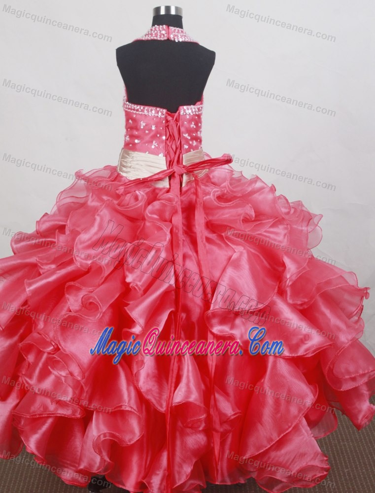 Beading and Ruffles Ball Gown Halter Top Little Girl Pageant Dress