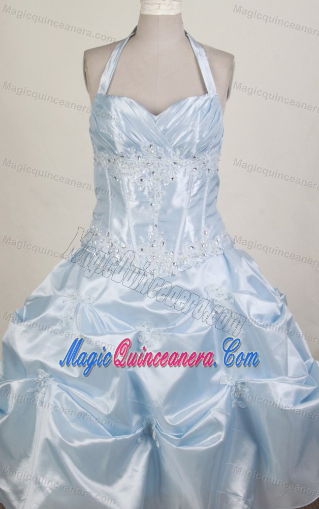 Pretty Ball Gown Halter Top Little Girl Pageant Dress With Pick-ups
