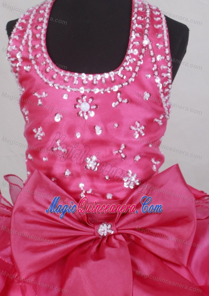 Halter Flower Girl Pageant Dress With Beading and Ruffled Layers