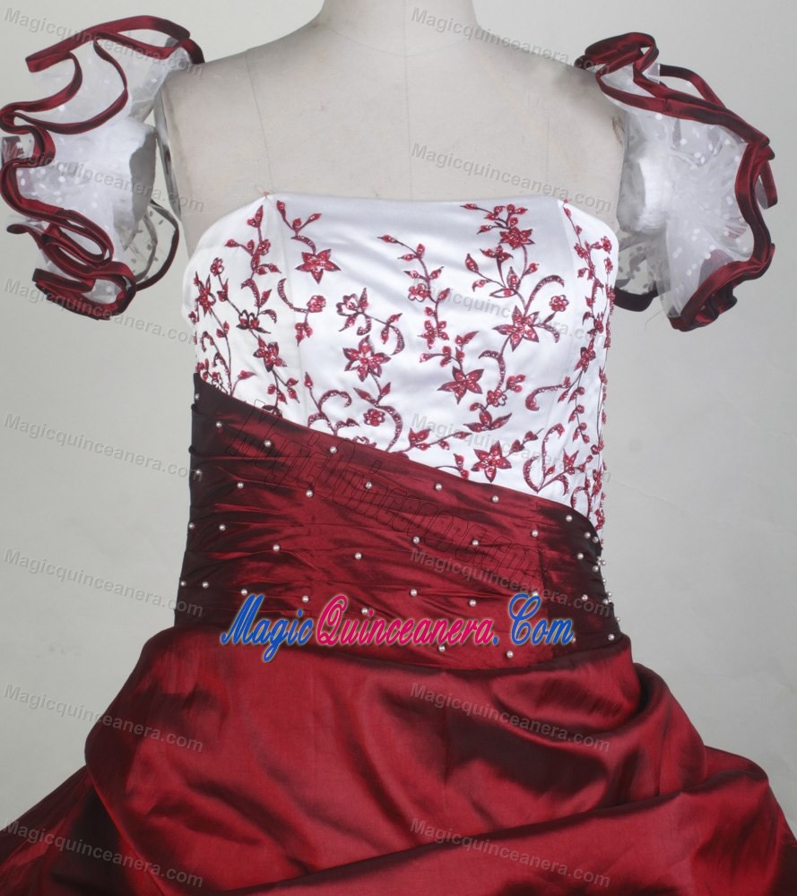 White and Red Flower Girl Pageant Dress With Embroidery and beading