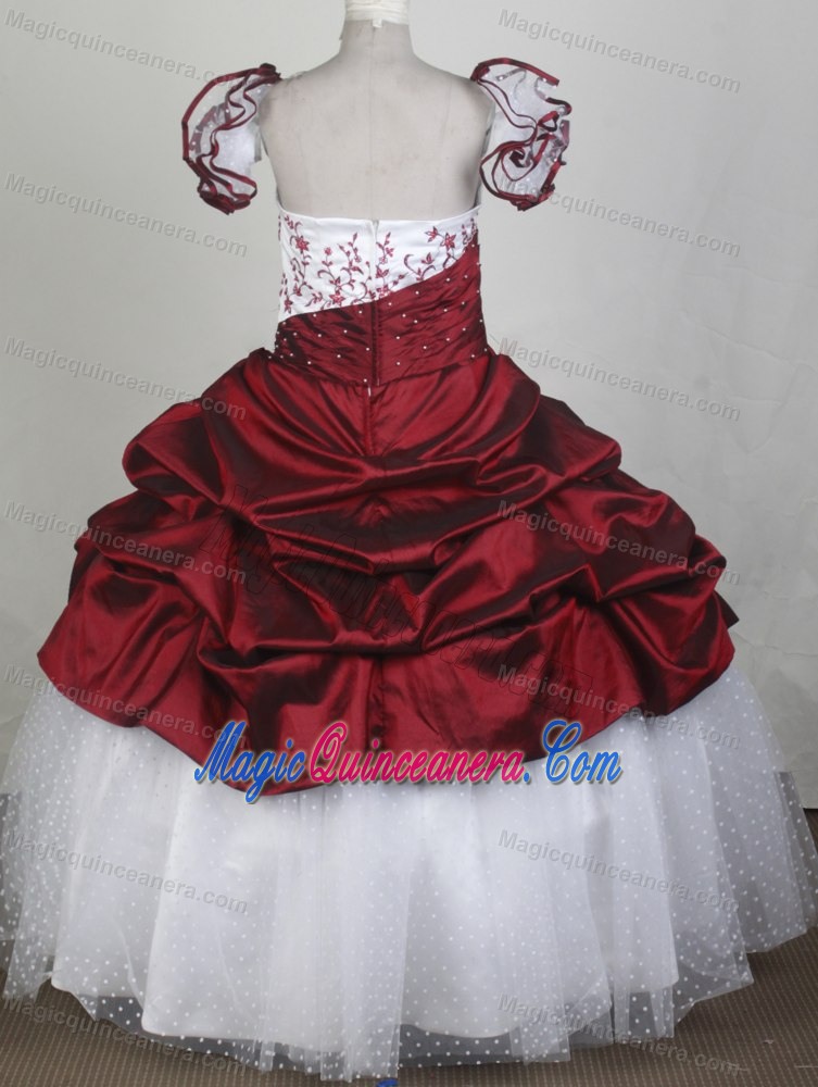 White and Red Flower Girl Pageant Dress With Embroidery and beading