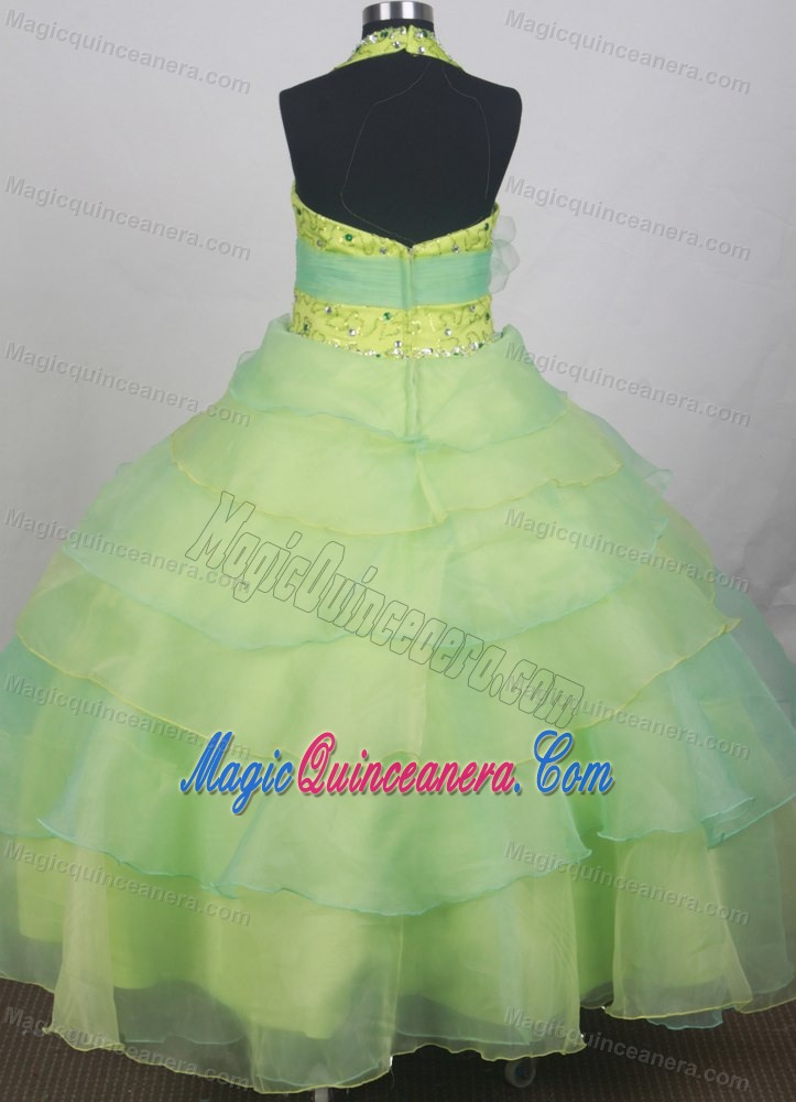 Sequins and Beading Decorate Halter Flower Girl Pageant Dress