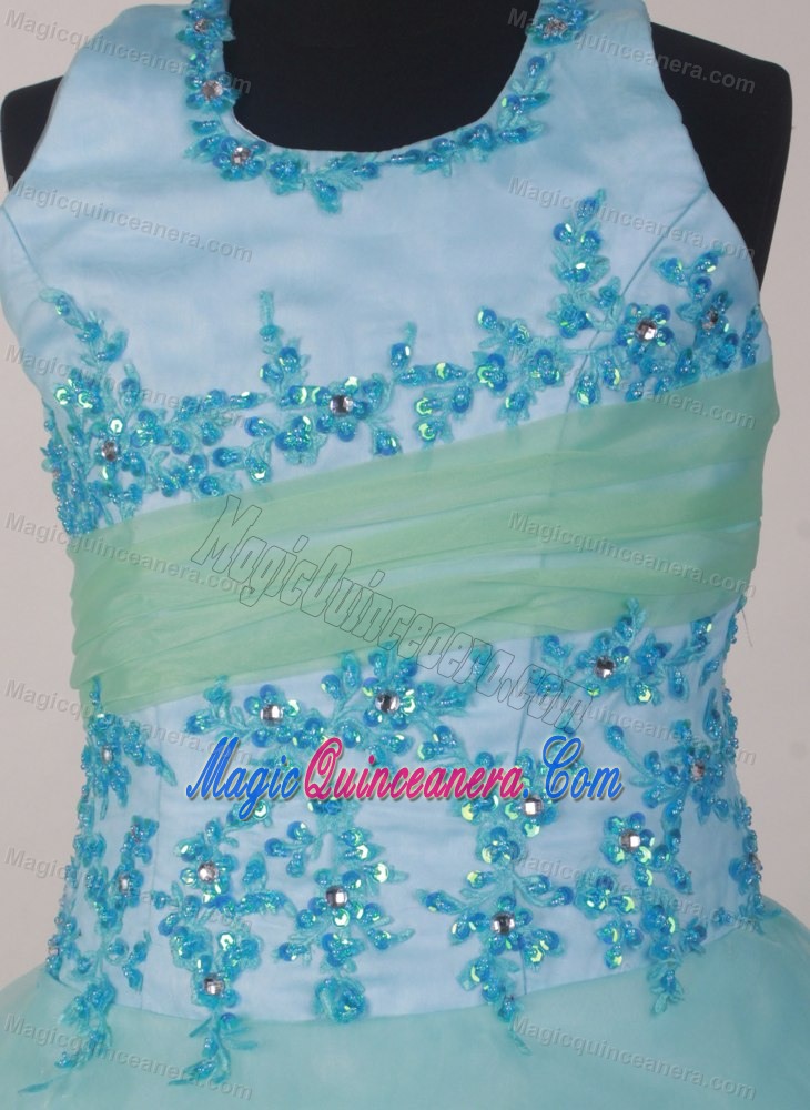 Apple Green and Light Blue Halter Glitz Pageant Dresses Appliques Accent