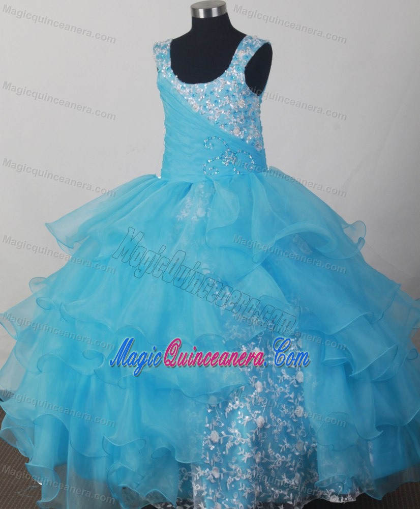 Montana Light Blue Scoop Flower Girl Pageant Dress with Ruffle Layers