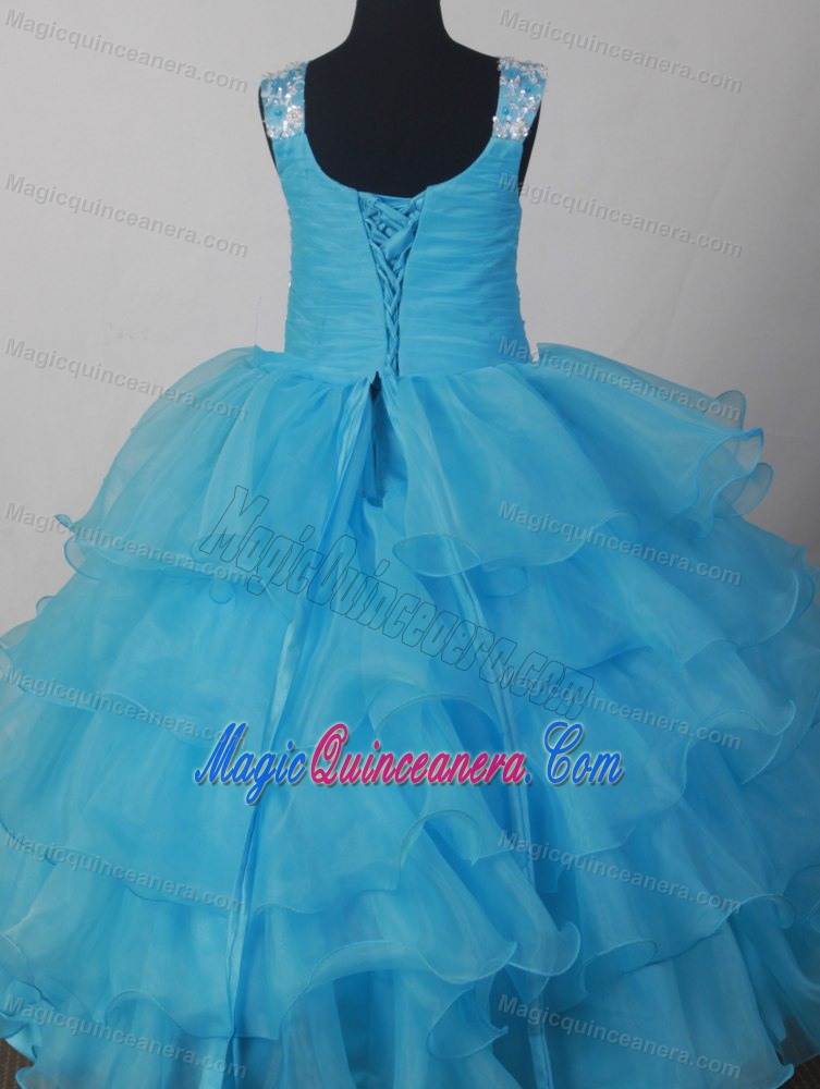 Montana Light Blue Scoop Flower Girl Pageant Dress with Ruffle Layers