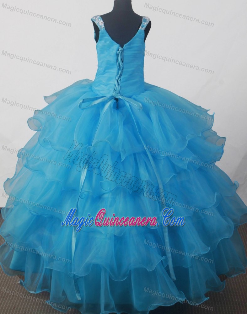 Montana Light Blue Scoop Flower Girl Pageant Dress with Ruffle Layers