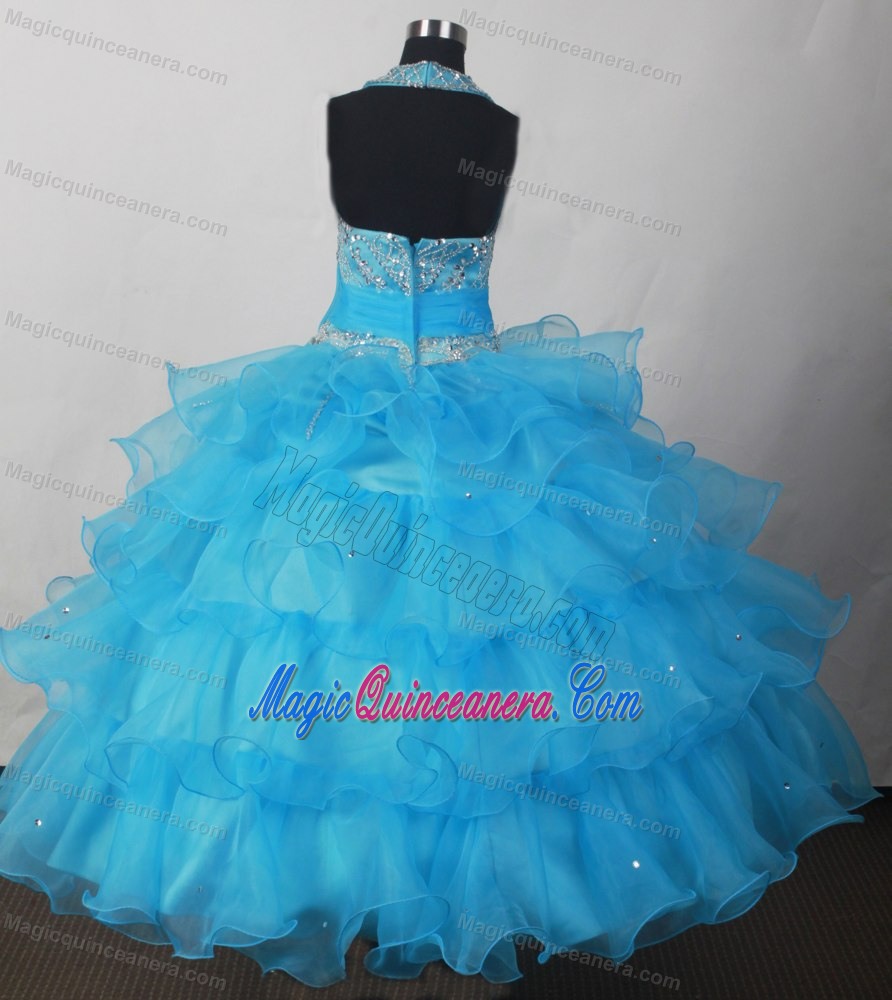 Glitz Pageant Dresses in Aqua Blue with Bowknot and Ruffled Layers