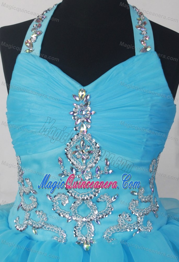 Halter Beading And Ruffled Layers for 2013 Little Girl Pageant Gowns