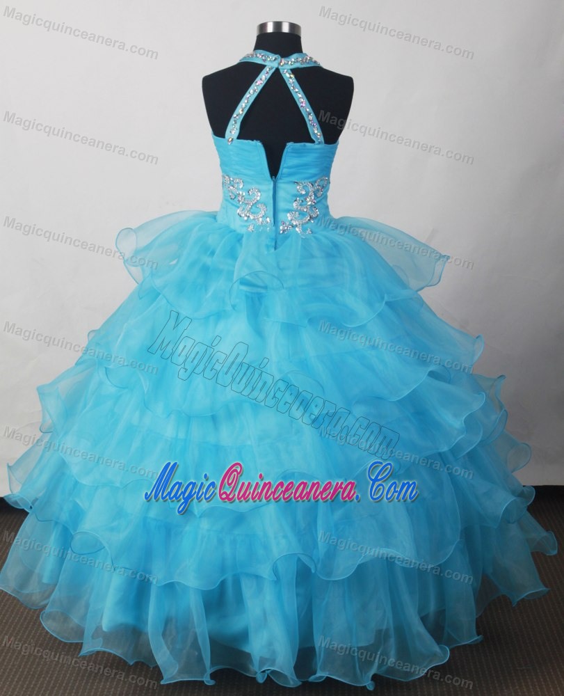 Halter Beading And Ruffled Layers for 2013 Little Girl Pageant Gowns