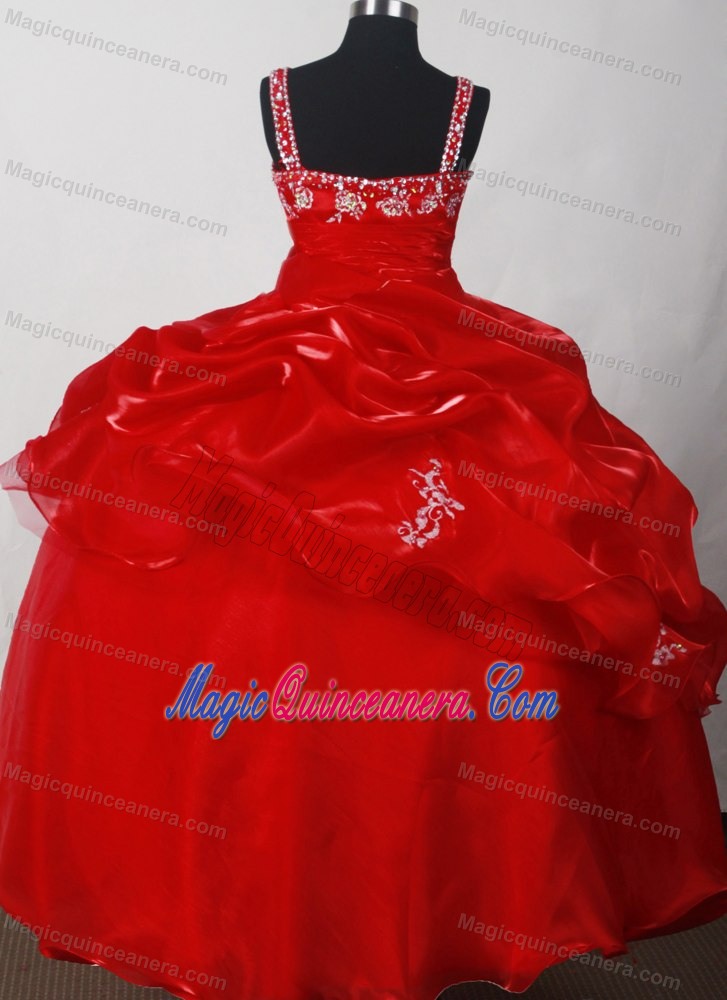 Embroidery and Pick-ups for Little Girl Pageant Dresses in Wine Red