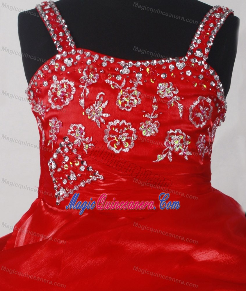 Embroidery and Pick-ups for Little Girl Pageant Dresses in Wine Red