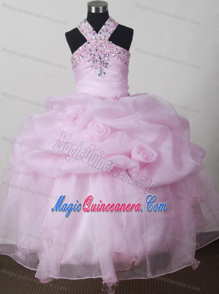 Baby Pink Beading and Pick-ups Accent Pageant Dresses for Little Girls