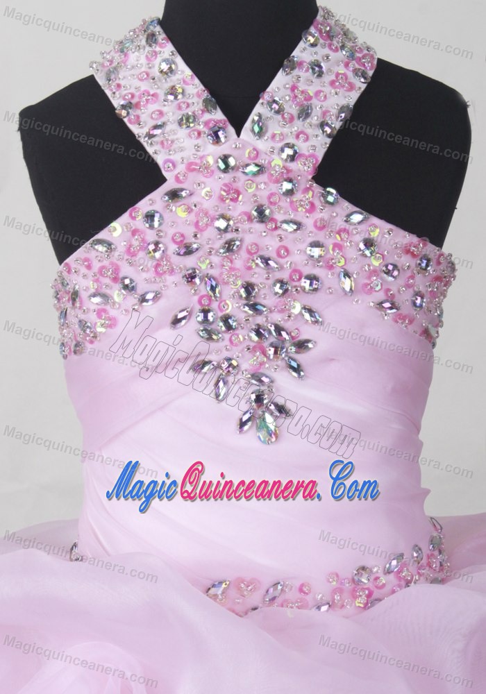 Baby Pink Beading and Pick-ups Accent Pageant Dresses for Little Girls