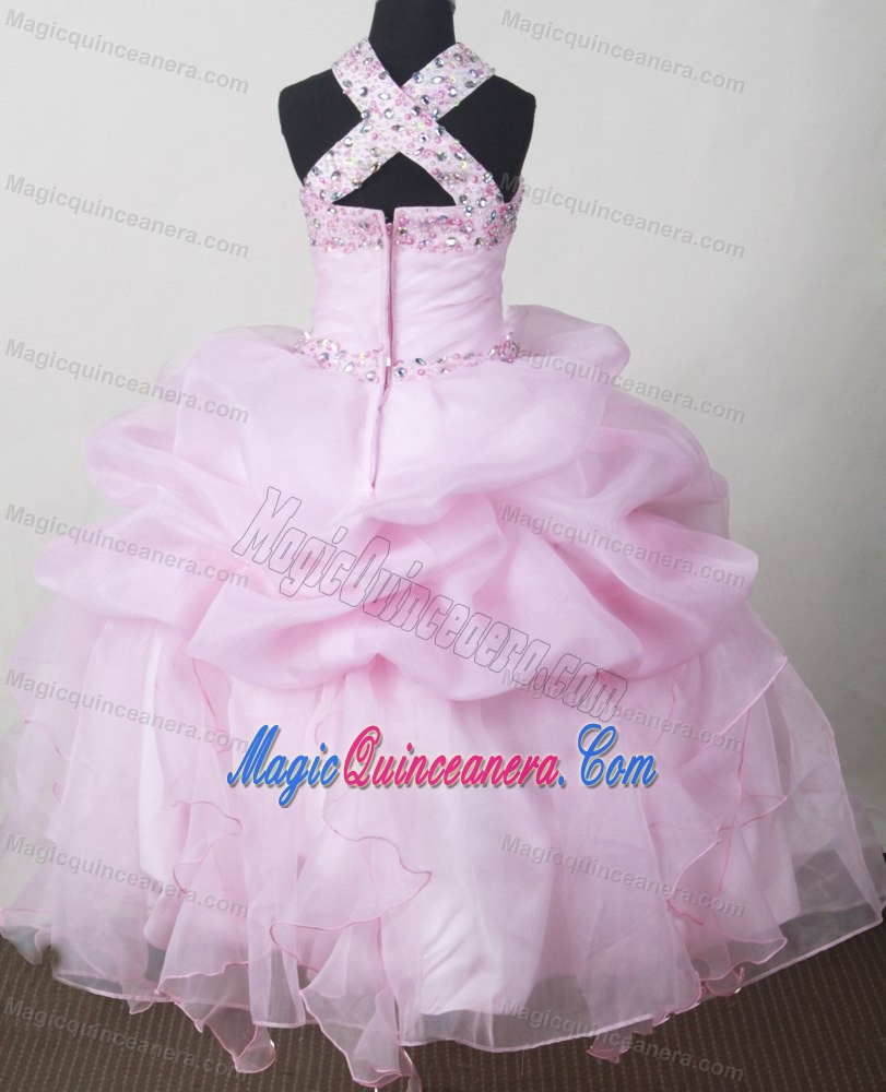 Baby Pink Beading and Pick-ups Accent Pageant Dresses for Little Girls