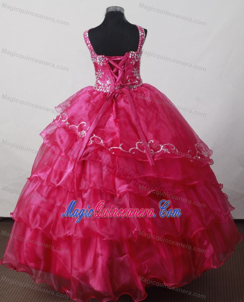 2013 Little Girl Pageant Dresses in Hot pink with V-neck and Beading
