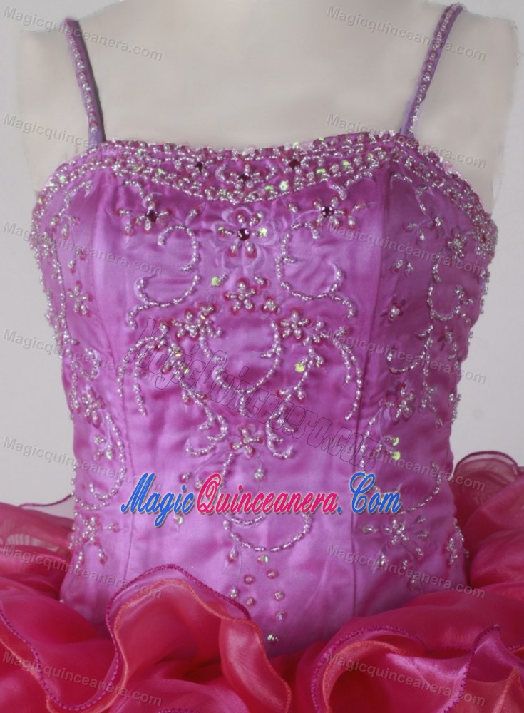 Colorful Ruffles Accent Little Girl Pageant Dress with Spaghetti Straps
