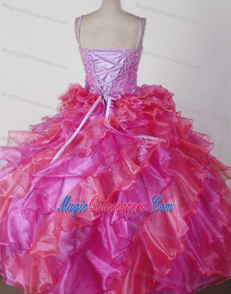 Colorful Ruffles Accent Little Girl Pageant Dress with Spaghetti Straps