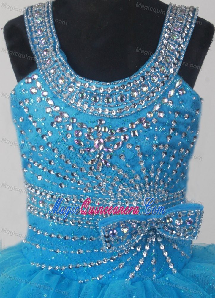 Baby Blue Beading Pick-ups Little Girl Pageant Dress Scoop Neckline