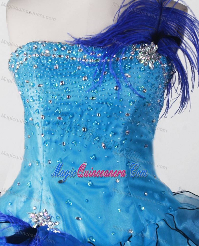 One Shoulder Beading and Ruffles Decorate Pageant Dress for Girls