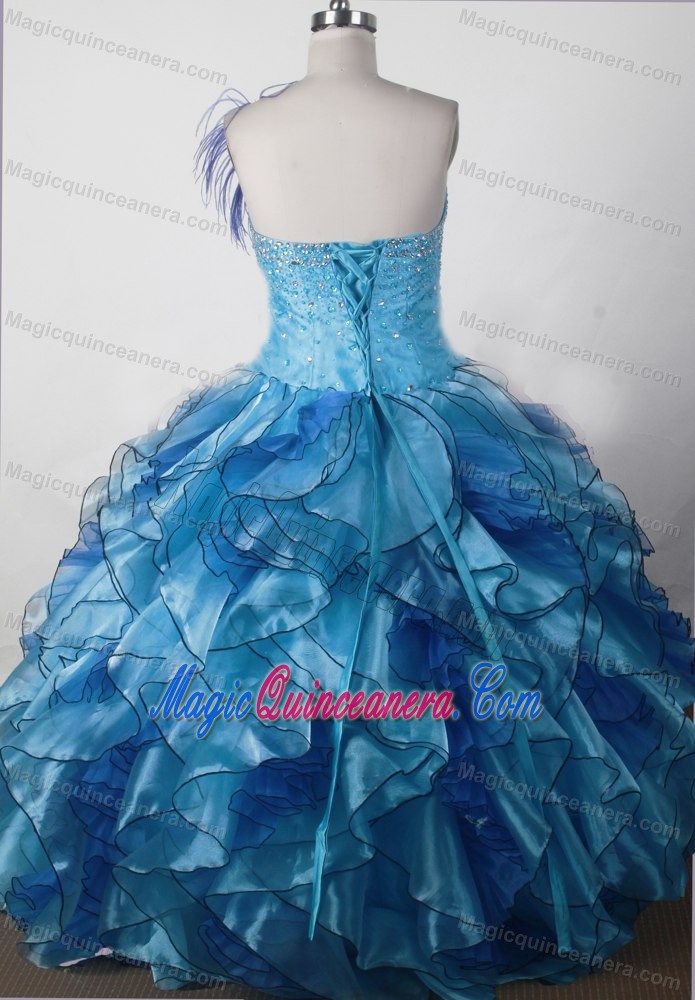 One Shoulder Beading and Ruffles Decorate Pageant Dress for Girls