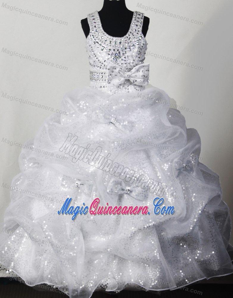 Scoop Beading and Sequin Little Girl Pageant Dress with Bowknot