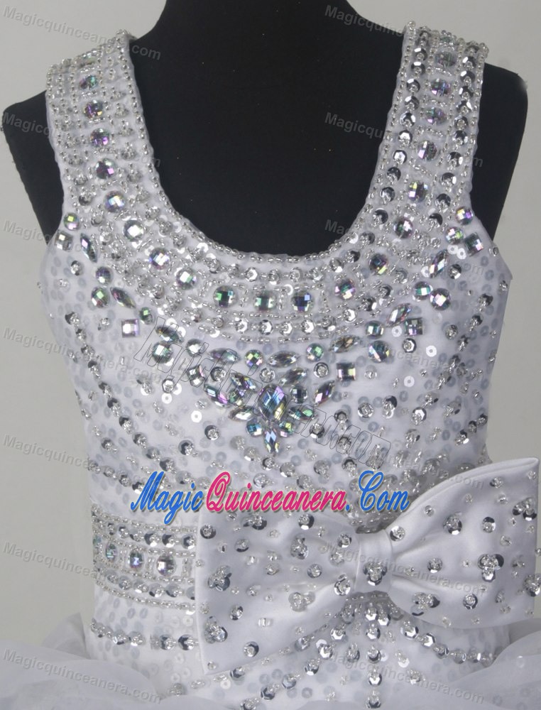 Scoop Beading and Sequin Little Girl Pageant Dress with Bowknot