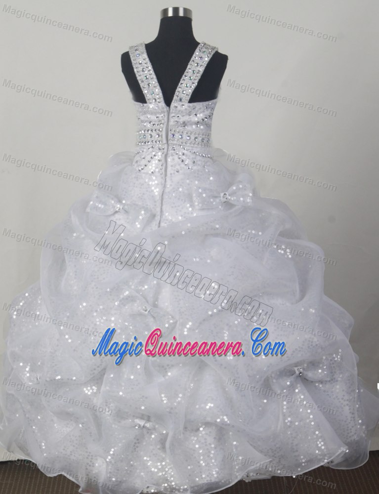 Scoop Beading and Sequin Little Girl Pageant Dress with Bowknot