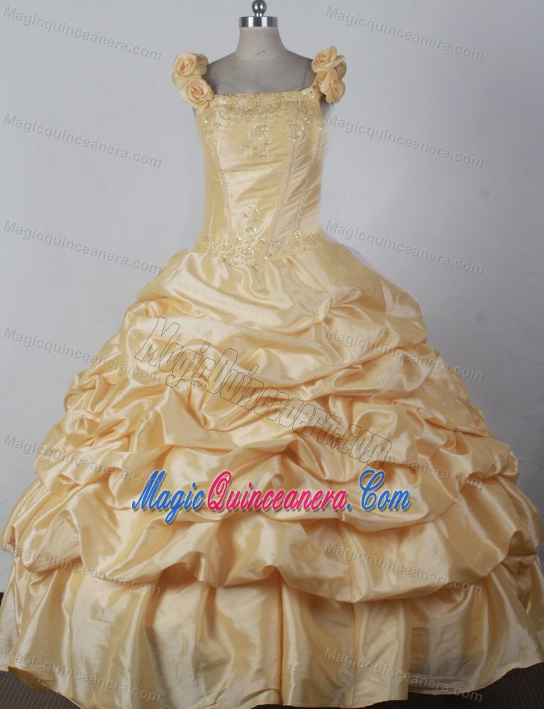 Pick-ups and Flowers for Square Neckline Little Girl Pageant Gowns