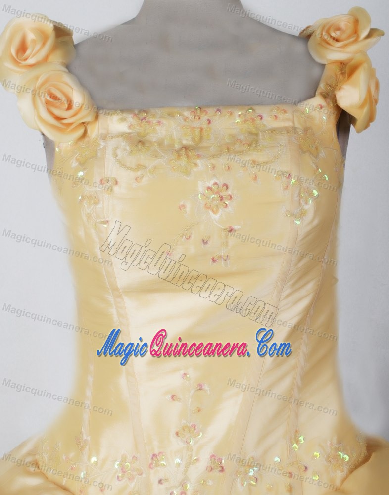 Pick-ups and Flowers for Square Neckline Little Girl Pageant Gowns