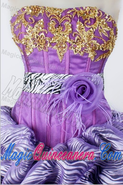 Zebra Belt Little Girl Pageant Dress with Flower Appliques and Pick-ups