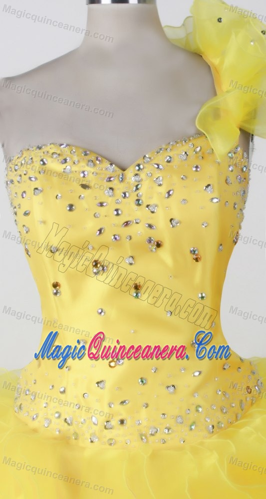 2014 Yellow One Shoulder Little Girl Pageant Dress Ruffles Decorate