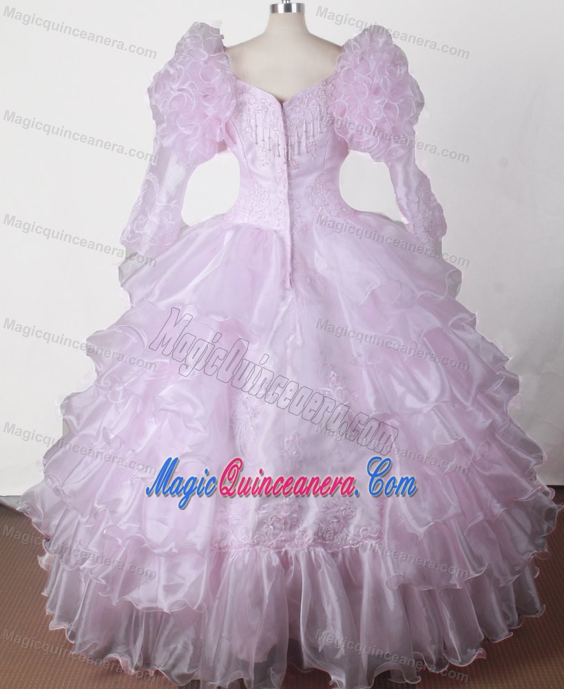 Half Sleeves for Embroidery with Beading V-neck Little Girl Pageant Dress