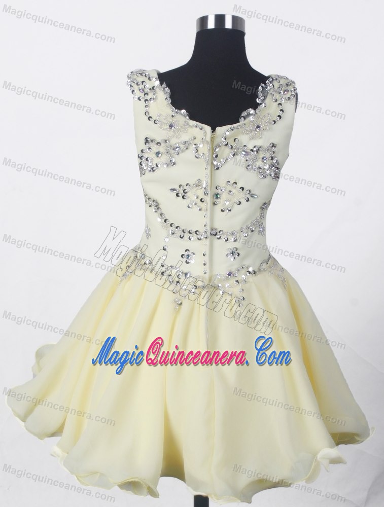 -line V-neck Beaded Little Girl Pageant Dress in Mini-length