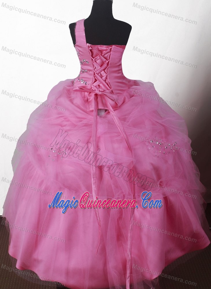Louisiana Beading One-shoulder Little Girl Pageant Dress in Pink