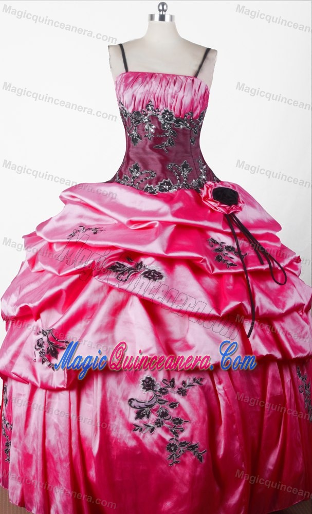Appliques and Flower for Little Girl Pageant Dress with Spaghetti Straps