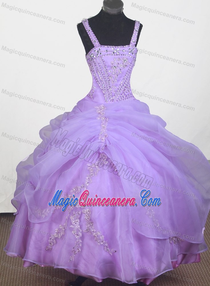 Strap Appliques for Lilac Little Girl Pageant Dress Ball Gown Style