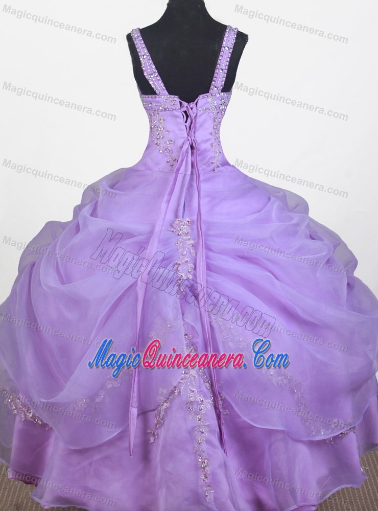 Strap Appliques for Lilac Little Girl Pageant Dress Ball Gown Style