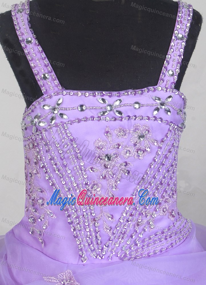 Strap Appliques for Lilac Little Girl Pageant Dress Ball Gown Style