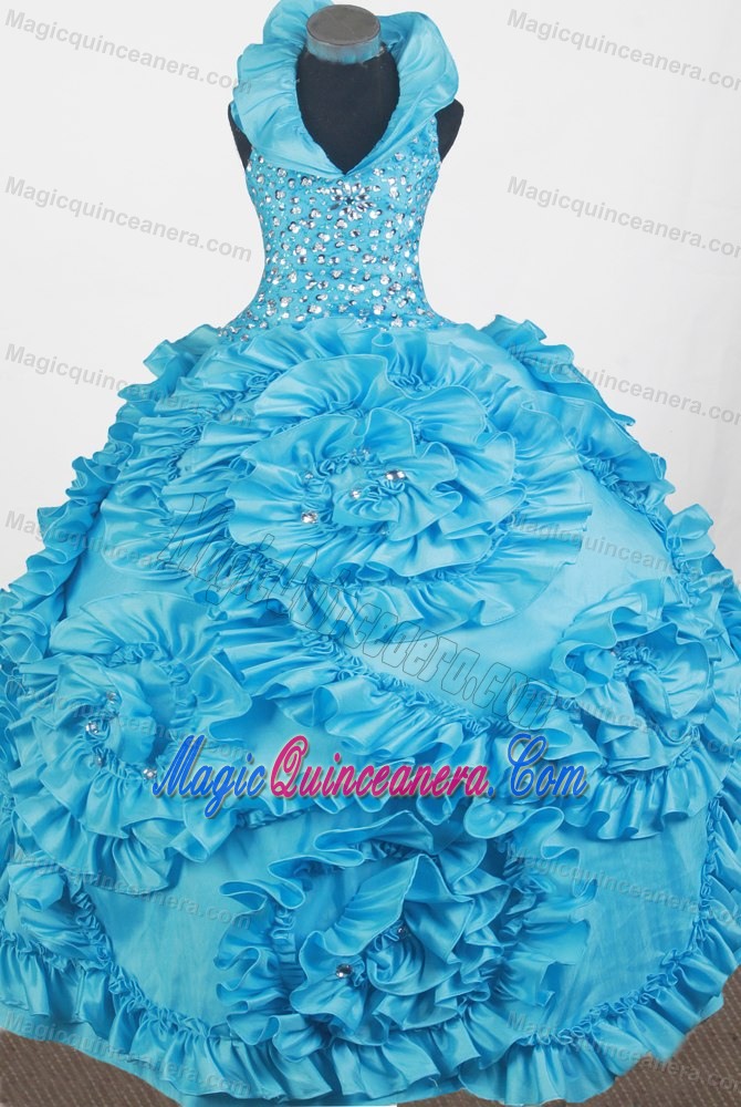 Halter Top Beading Hand Made Flowers Little Girl Pageant Dress