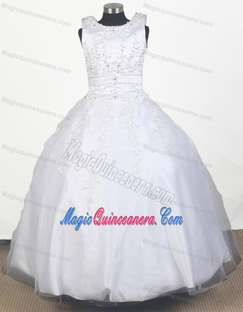 Embroidery with Beading Little Girl Pageant Dress Scoop Neckline