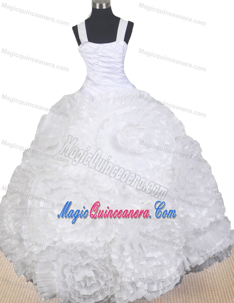 Hand Made Flowers Decorate Little Girl Pageant Dress with Straps