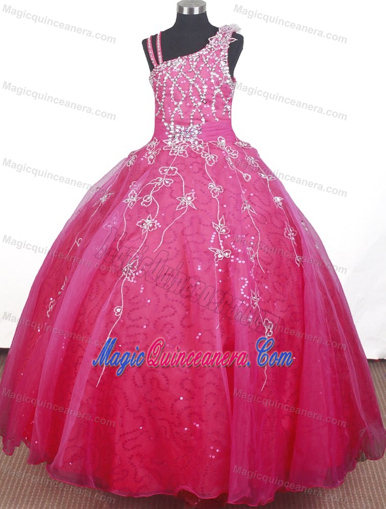 2014 Beading and Flowers for Strap Indiana Little Girl Pageant Dress