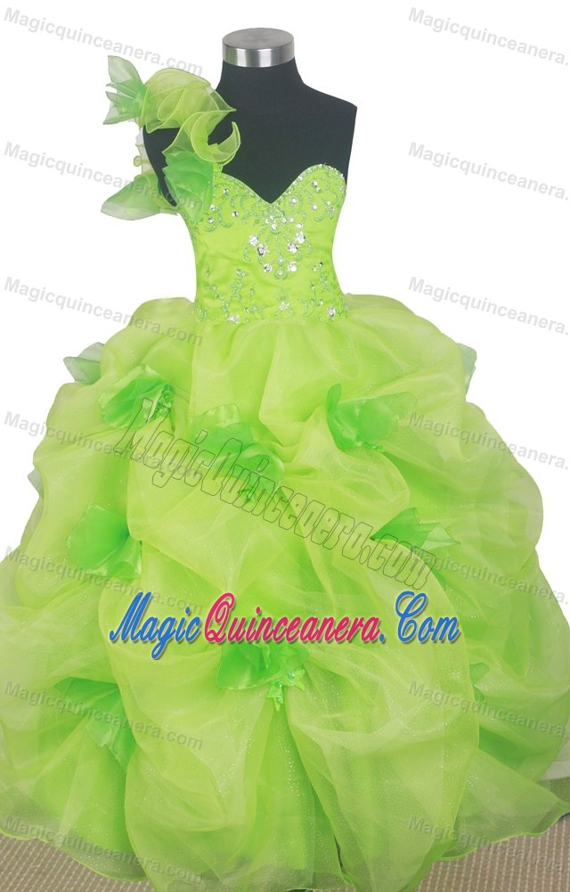 One Shoulder Cute Yellow Green Little Girl Pageant Dress in Illinois