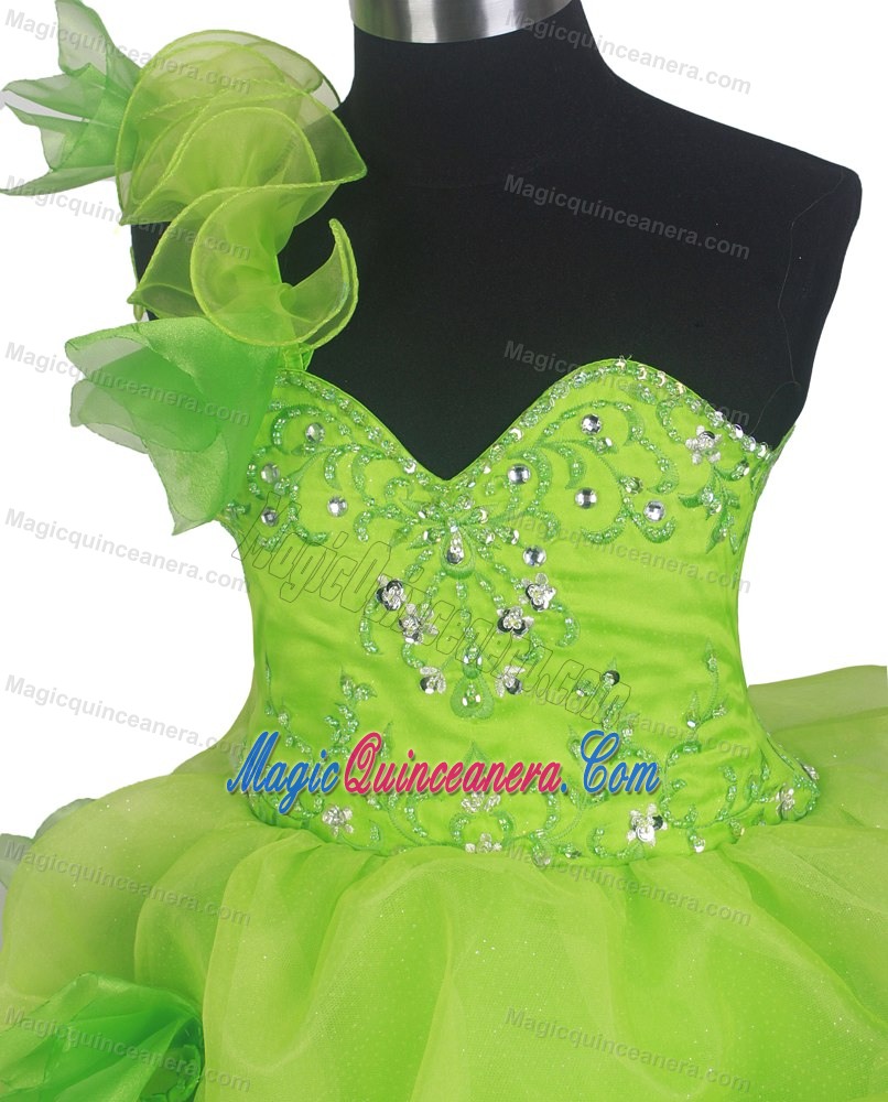 One Shoulder Cute Yellow Green Little Girl Pageant Dress in Illinois