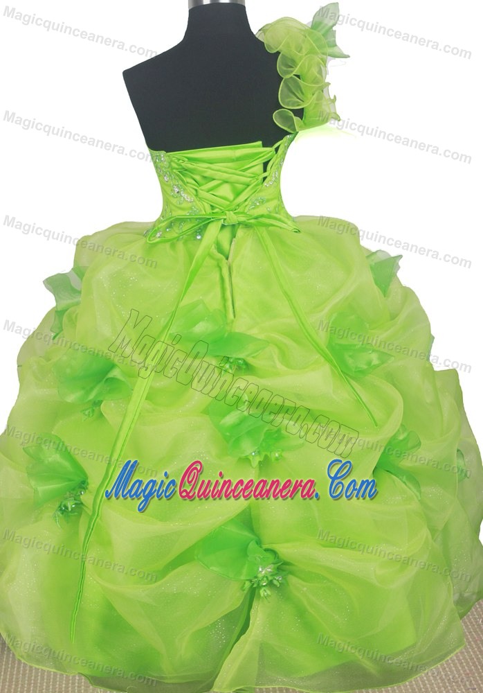 One Shoulder Cute Yellow Green Little Girl Pageant Dress in Illinois