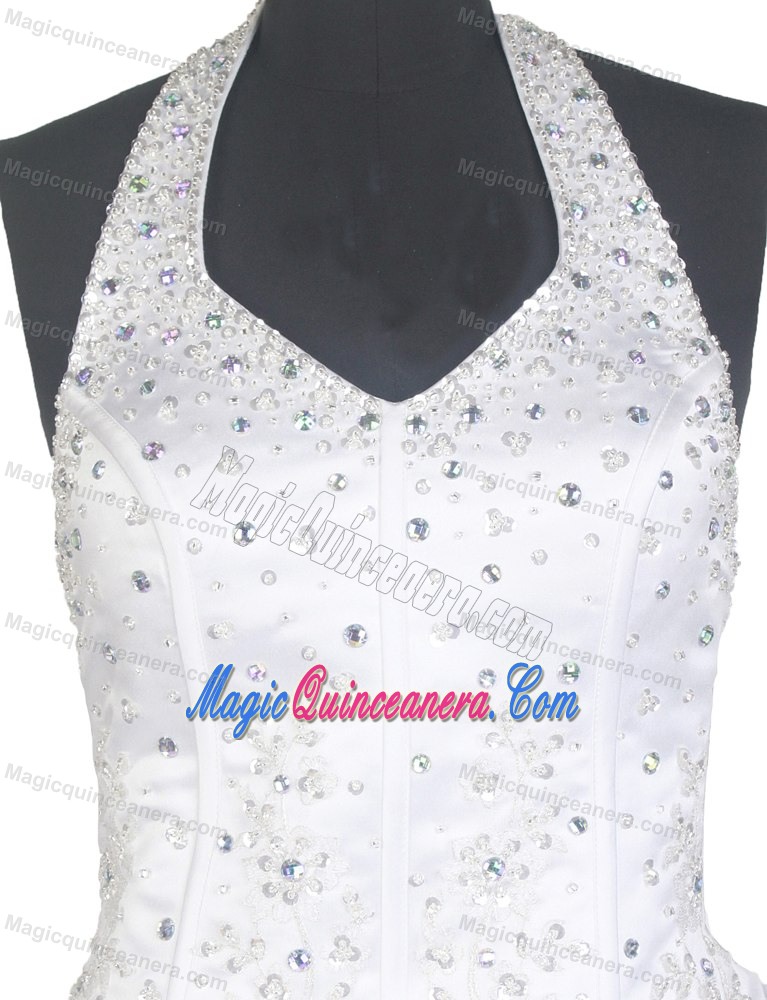 Halter Top Little Girl Pageant Dress with Beading and Ruffled Layers