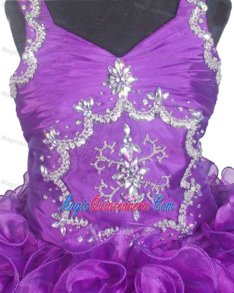Beading and Ruffles for V-neck Purple Little Girl Pageant Dress