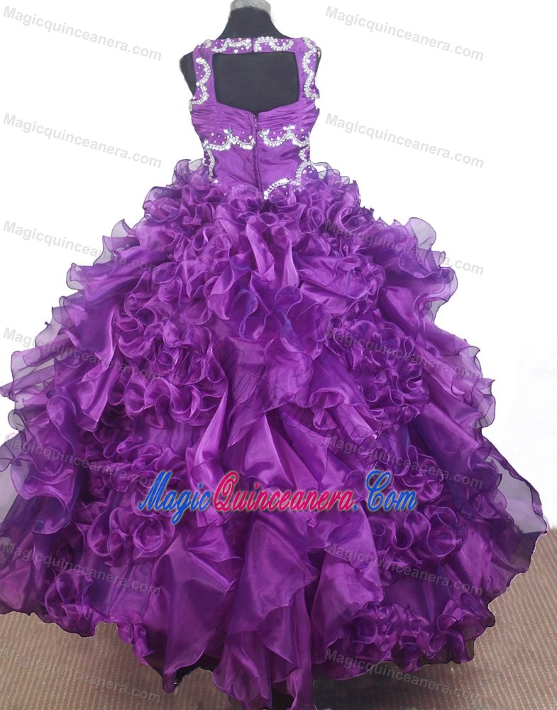 Beading and Ruffles for V-neck Purple Little Girl Pageant Dress